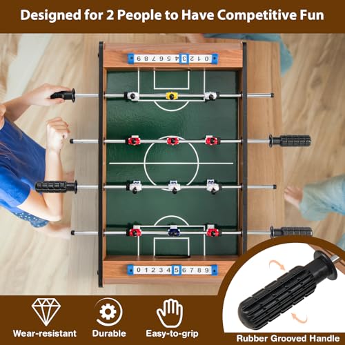 HOMASIS Mini Tischkicker Kinder, Kickertisch inkl. 2 Kickerbälle & 4 Spielstangen, Tischfußball mit Griff & Anzeigetafel, Fußballtisch Holz-Optik für Kinder & Erwachsene 51 x 30,5 x 9 cm – Bild 6