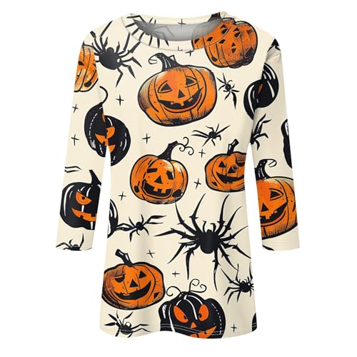 Halloween Shirts for Women 3/4 Sleeve Plus Size Crewneck Loose Fit Cute T Shirt Halloween Costumes for Women 2025