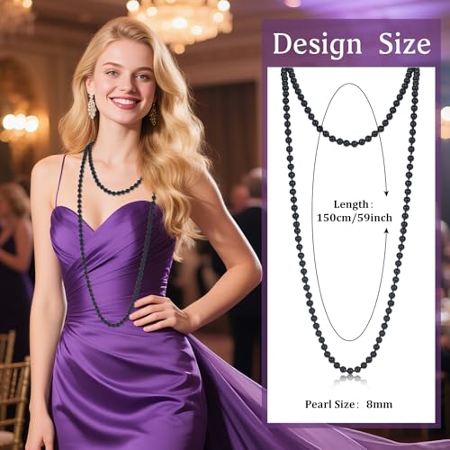 59" Long Pearl Necklaces for Women, Vintage Elegant Long Pearls Necklace for Wedding Party 1920s Gatsby Costume Jewelry3