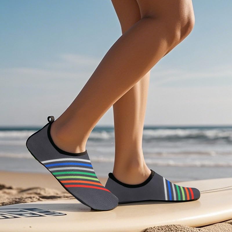 Mens Womens Water Shoes Quick Dry Barefoot Shoes Non-Slip Aqua Socks for Beach Swim Grey Rainbow