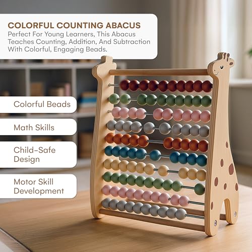 Abacus for Kids Math Teaching Tools Made of Wooden Beads and Rack - Children's Wood Number Counters for Teaching Addition, Subtraction and More - Abacus for Toddlers 1-3 - Thumbnail 4