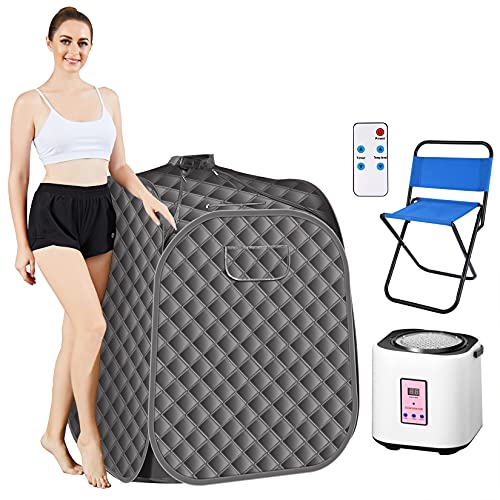 Portable Sauna 2L Home Personal Steam Sauna Tent Folding Indoor Sauna Spa with Remote Control, Timer, Foldable Chair (31.5 x 31.5 x 40.6inch, Grey) Portable Sauna 2L Home Personal Steam Sauna Tent Folding Indoor Sauna Spa with Remote Control, Timer, Foldable Chair (31.5 x 31.5 x 40.6inch, Grey)