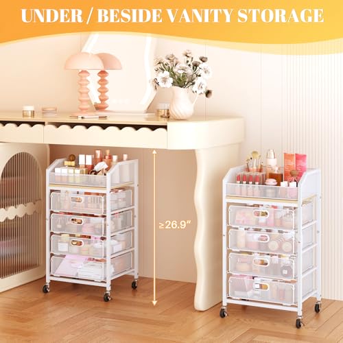 Image of SUNALLY Rolling Makeup Cart with Drawers, Rolling Vanity Nail Cart, White