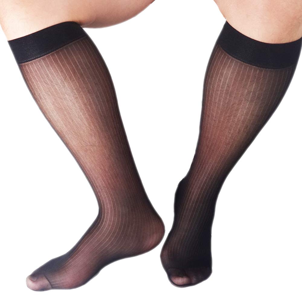 Mr.Babuu 3Pairs Pack Black Striped Nylon Silky Cold Thin OTC Men's Sheer Dress Socks