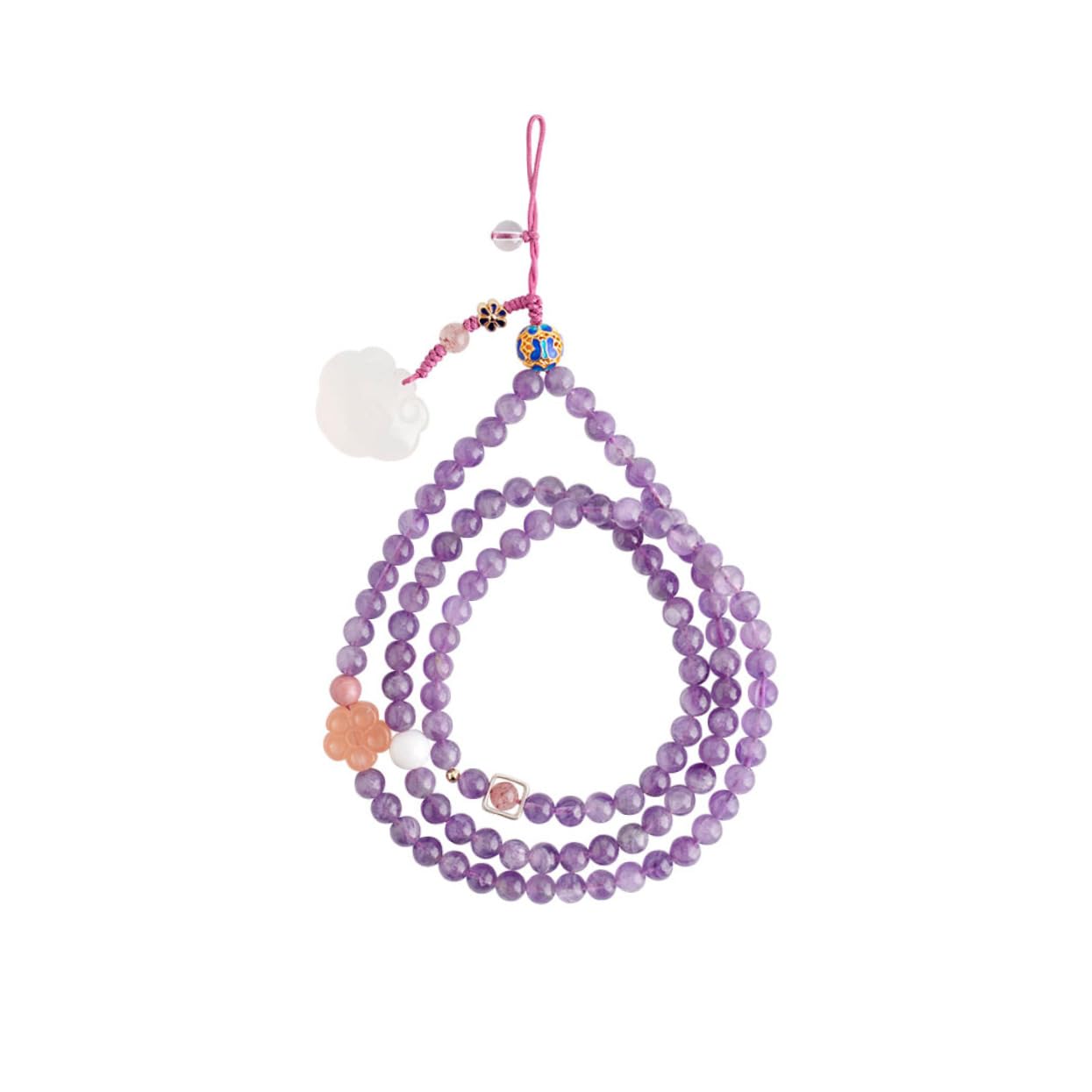 jojofuny Cordino Resistente per Cellulare in Ametista Naturale Funzione Decorativa e Aggancio Lanyard e Elegante per Custodia per Uso Quotidiano