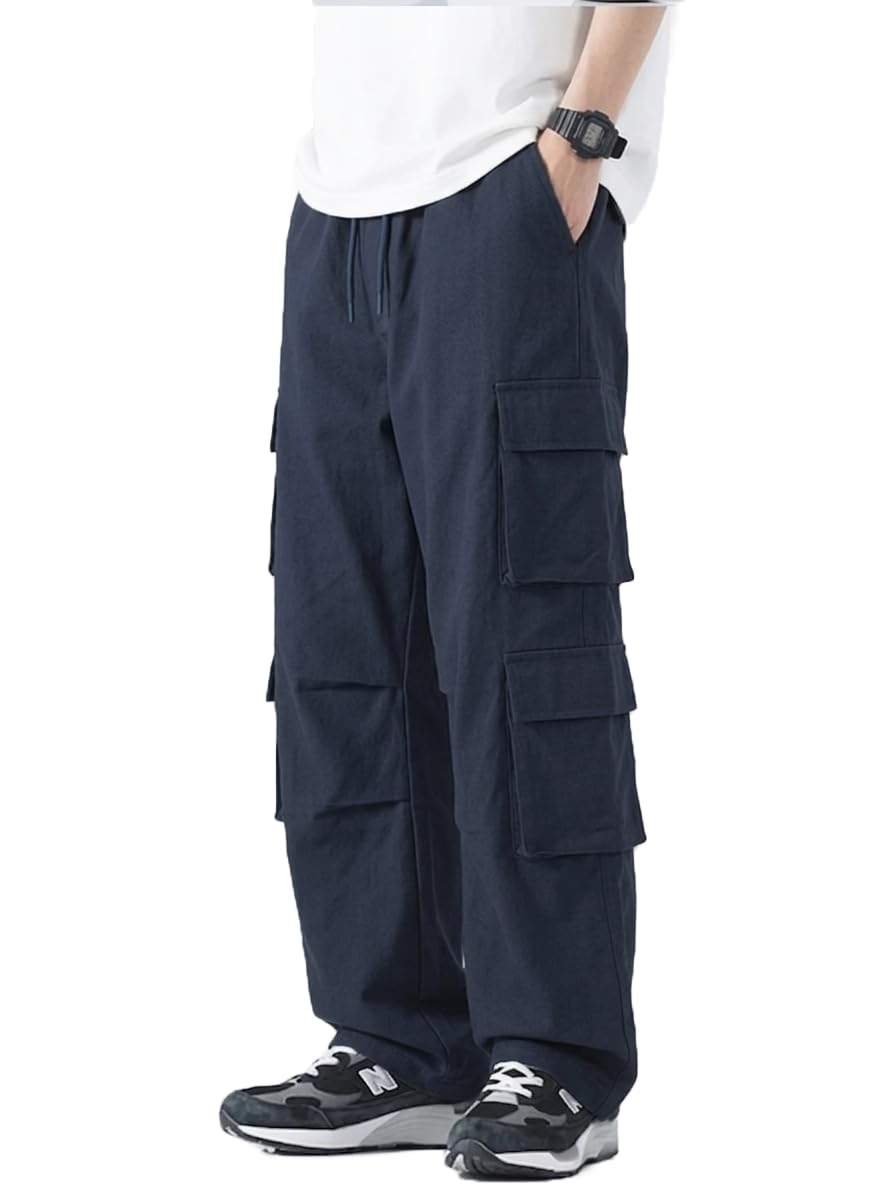 Cargo Pants with 8 Pockets, Elastic Waist with Drawstring, Casual Utility Style-image-22