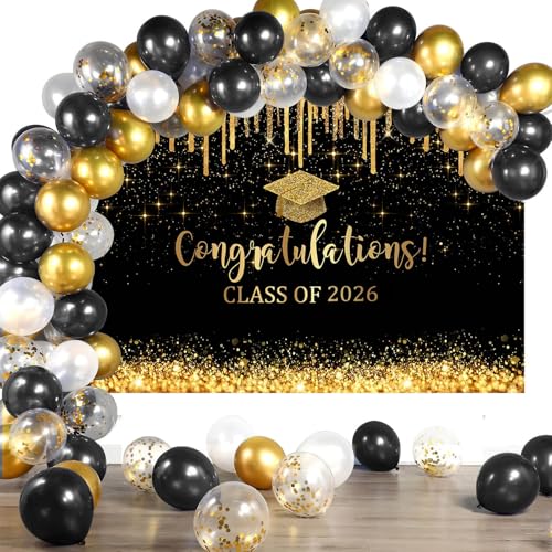 Fondo Fotográfico Graduación 7x5ft Negro y Dorado miniatura 6