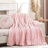 Smoofy Blush Pink Throw Blanket for Couch – Ultra Soft Cozy Plush Fluffy Blanket with Faux Rabbit Fur, Fuzzy Lightweight Fleece for Sofa, Bed & Office, Gift for Women, Home Room Decor Throw 50'x60'