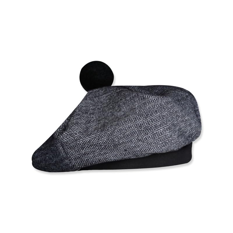 Scottish Tam O’ Shanter Hat Tartan Bonnet Pom Pom Wool Flat Cap One Size