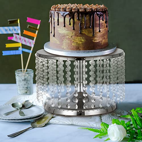 Lanlong Cake Stand For Dessert Table 12 Inch Silver Crystal Pendants Metal Cake Stand Serves As A Round Dessert Cupcake Display Plate For Table, Wedding, Party, Event #TOP1