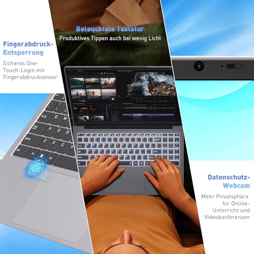 Auusda Laptop 15,6 Zoll, Notebook mit 8GB RAM 256GB SSD, Fingerabdrucksensor, beleuchtete Tastatur, 3250C Prozessor, Ziffernblock, Privacy Kameraabdeckung, leicht & ideal für Büro und Schule 5
