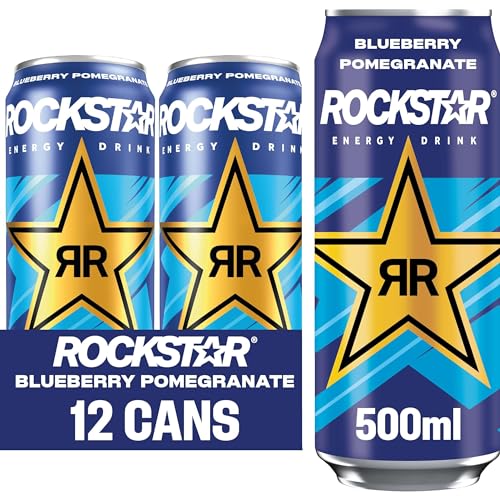 Rockstar XDurance Energy Drink, Blueberry Pomegranate and Acai, Non-Alcoholic, 200 mg Caffeine, Caffeinated Drink with Taurine, Guarana, Ginseng, and Vitamins, 12 x 500 ml cans