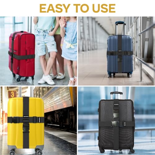 Image of 4 Pack Luggage Straps, Adjustable Suitcase Belts 72 inch x 2 inch with Quick Release Buckle, Durable Travel Accessories for Secure Luggage and Easy Identification (Black)