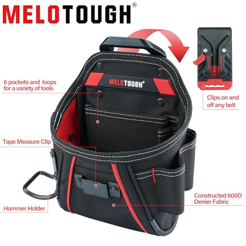 Image of MELOTOUGH Small Electrician Tool Pouch Nail Screw Work Pocuh Tool Belt Pouch with Belt Clip Attachment Tradesman Tool Bag Pouch with Hammer Loop Electrician Tool Holster