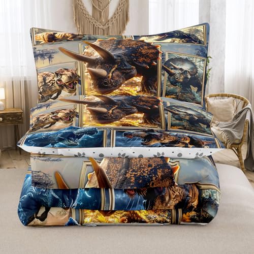 Image of Dinosaur Comforter Set Full, 3 PC 3D Dinosaur Bedding Set for Boys, Super Soft Lightweight Dinosaurs Print Comforter Sets for All Seasons, Includes 1 Comforter (79 inchx90 inch) and 2 Pillowcase(20 inchx30 inch)