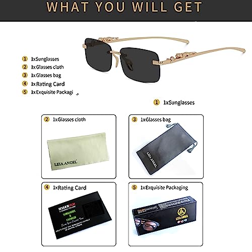 Image of Sunglasses Rimlass Luxury Vintage Rectangular Premium Designer UV400 Protected | Gold Frame Unisex Eyewear (Black)