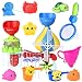 11 PCs Toddler Bath Toys, Windmill Waterfall Water Station with Sea Animals Squirter Toys, Stackable Cups and Fishing Net