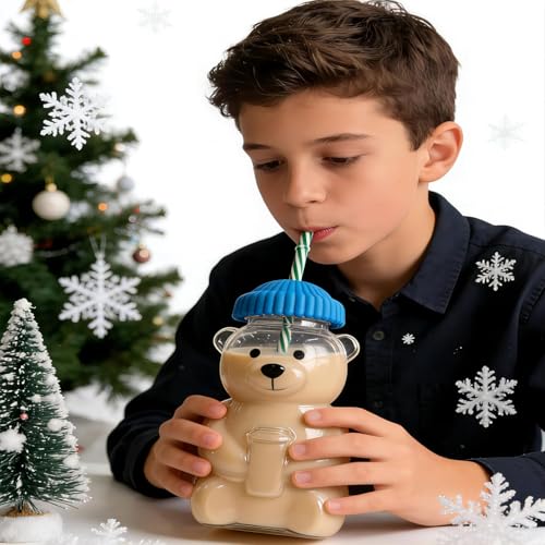 Image of Hogg Texello 2026 New Glass Bear Cup Bear Straw Cup, 20oz Cute Bears Glass Tumbler with Reusable Straw - Cute Animal Mug for Hot and Cold Drinks, Smoothies, Water, Juice, Travel & Gifts (Blue)