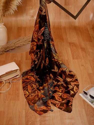 Image of Scarf Stole for Women - 185 x 135 cm Chiffon Scarf with Floral Print | Lightweight Scarf, Soft Stole for Women | Satin Feel Neck Scarf | Women Accessory