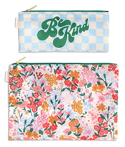ban.do Women's Travel Bags Carryall Duo, Nylon Bag Set of 2, Zip Pouches for Pencils/Toiletries/Accessories, Secret Garden (small)