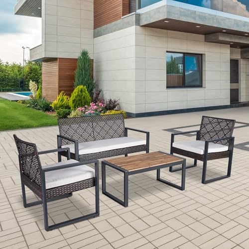 NOXJUQU 4 Pieces Patio Bistro Sets Outdoor Rattan Conversation with