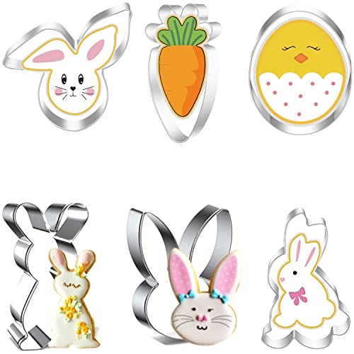Ausstechformen Ostern, Ausstecher Hase, Keksausstecher Ostern, Ostern Edelstahl Ausstechformen, 6 Stück Ausstecher Ostern Set, Hase, Karotte, Ei, Häschenkopf, Ostergeschenke Kinder