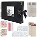 Abeeha Fotoalbum zum Selbstgestalten Schwarz aus Karton für 160 Bilder, 80 Seiten zum Kleben – Fotobuch 29,5 X 21cm– Geschenk für Geburtstag oder Hochzeit, inkl. 10 Metallic Farbmarker