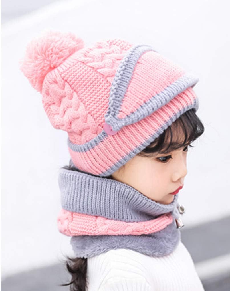 3 in 1 Winter Knitted Beanie Hat Mouth Neck Warmer Set for Girls Boys Kids, Warm Fleece Lined Ski Caps with Pompom - Image 3