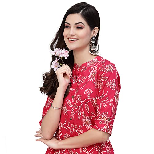 Image of Stylum Women's Aqua Floral Printed Rayon A-Line Kurta | Comfortable Daily Office & Casual Wear (Available in Plus Sizes)