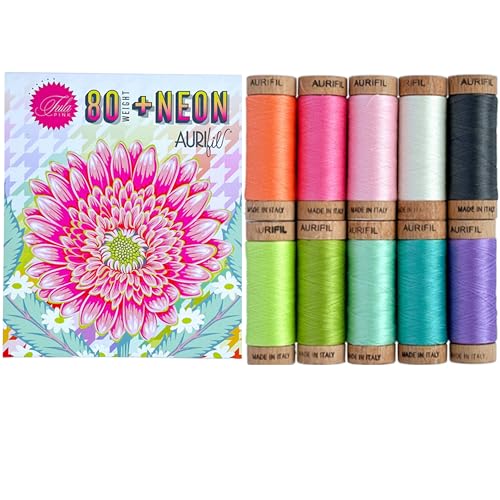 Hilo Aurifil 80wt algodón neón 10 carretes miniatura 1