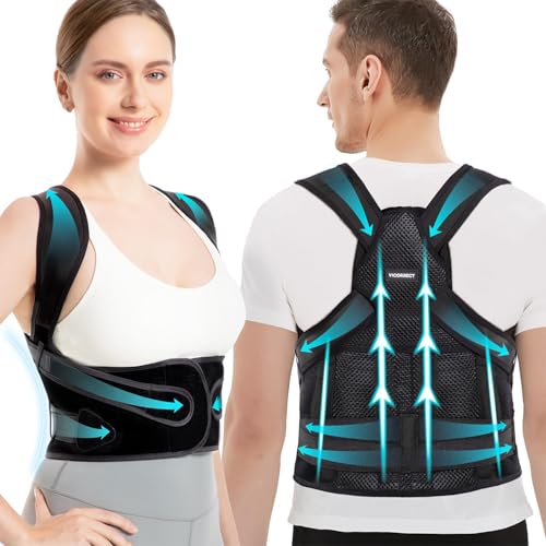 Vicorrect Posture Corrector for Women and Men: Back Support Brace Relieve Upper Back Shoulders Pain (Pure Black, Large)