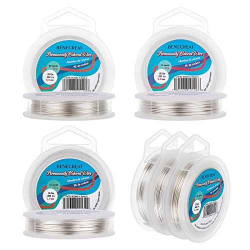 BENECREAT 3 Rollen 18 Gauge/20 Gauge/22 Gauge (1mm/0.8mm/0.6mm) Anlaufbeständiger Silberdraht zur Herstellung von Kupferdraht, 10m/10m/20m