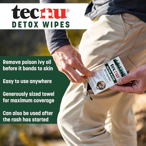 Image of Tecnu Detox Wipes, 18count. Large Individual Poison Ivy Relief Wipes Remove Rash Causing Oil from Skin, waterless, Also for Poison Oak and Poison Sumac