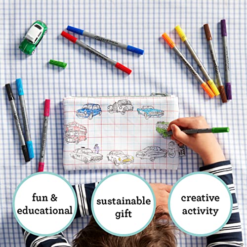 Image of eatsleepdoodle DIY Coloring Cars & Tracktors Pencil Case for Kids with 10pcs Washable Markers, Reusable Art Supply Organizer, Fun Arts & Crafts Activity for Boys & Girls, Creative Gift Idea for Ages