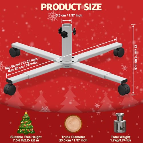 Bruwaa Christmas Tree Stand: Universal Extendable Heavy Duty Base - Fits 7.5-9ft Artificial Trees up to 1.37in Pole by bruwaa - Image 3