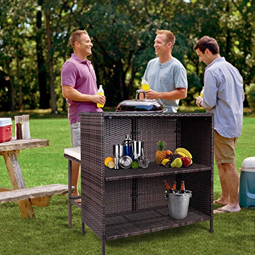 Polar Aurora 3Pcs Patio Bar Set With Stools And Glass Top Table Patio Wicker Outdoor Furniture With Beige Removable Cushions For Backyards, Porches, Gardens Or Poolside #TOP3