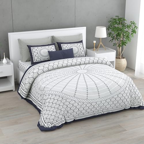 Image of King Size Cotton Bedsheet | 300 TC | 100% Cotton Flatsheet King Size with Two Pillow Covers | (254 * 274 cm, Blue White)