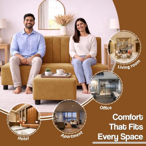 Image of Rosebell Sofa with Ottoman Combo Two Seater Sofa Set with Matching Footrest for Living Room - Golden Color