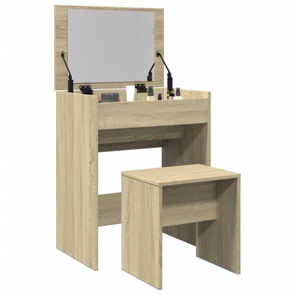 Toeletta trucco con sgabello Rovere Sonoma 60x40x113,5 cm tavolo con specchio e cassetto portaoggetti per camera da letto donna organizzatore make up salvaspazio