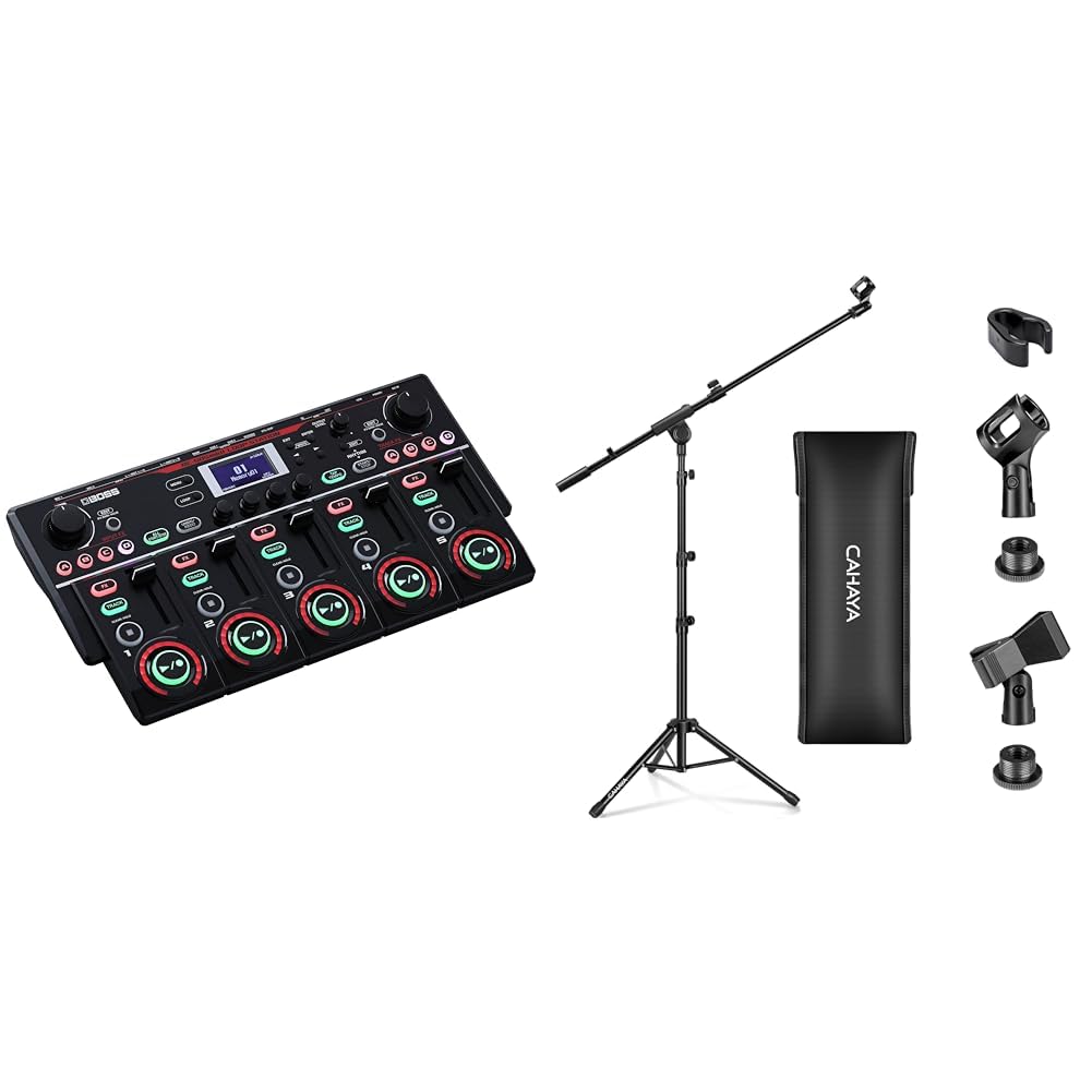 BOSS Loop Station RC-505MKII - Le Looper de table de référence, mis à jour & CAHAYA Pied de Microphone au Sol Mobile 2 en 1 Trépied en Métal avec Deux Clips Différents Réglable et Pliable Support