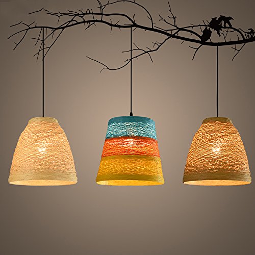 Lustre en rotin coloré suspension E27 rustique pour chambre - 2