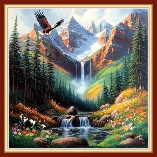 Image of Redxing Stamped Cross Stitch Kits Embroidery kit for Beginners Adults Full Range of Embroidery Patterns Starter Kits DIY Printed Cross Stitch Kits Needlepoint Kits 11CT-Forest Landscape 18x18 inchs