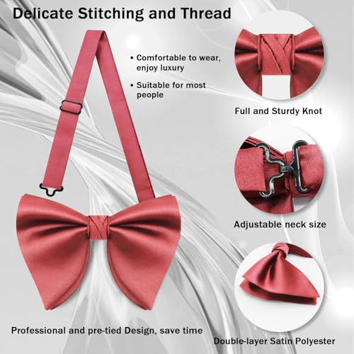 Image of Mens Bow Tie Pre Tied Oversized Bow Ties for Men Satin Bowties for Tuxedo Wedding Party Banquet