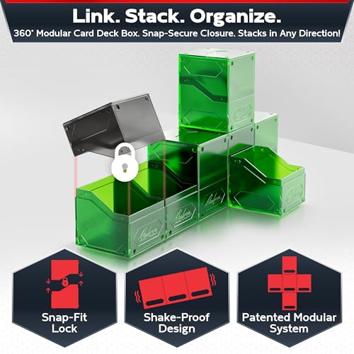 Image of Quiver Time 360 Modular Nexus DeckBlock - Durable Stackable MTG Deck Box for Commander fits 100+ Cards | Stylish 100 Card Deck Box MTG | Interchangeable TCG Decks Boxes (1 pcs, Green)