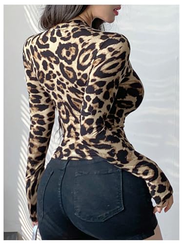 GORGLITTER Women's Leopard Print Workout Cropped Jacket Y2k Zip Up Cheetah Animal Lightweight Fitted Athletic Jackets2