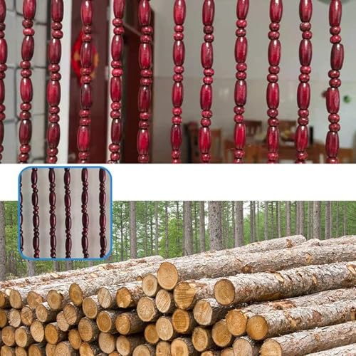 Rideaux de perles en bois naturel pour porte et séparation de pièce (31 brins, 60x180cm) - 3