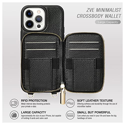 Zve Iphone 12 Pro Max Crossbody Wallet Case, Zipper Phone Case With Credit Card Holder Wrist Strap Purse Cover Gift For Women Compatible With Iphone 12 Pro Max, 6.7 Inch 5G 2020-Black #TOP2