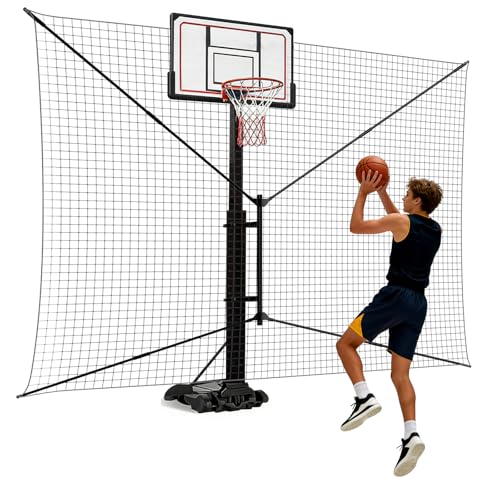 10x10 FT Basketball Rebounder Net, Heavy-Duty Steel Frame Basketball Return Net Catcher Backstop Nets Basketball Return Attachment Yard Guard for Outdoor Backyard Community Court