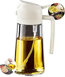Pulverizador e Galheteiro de Óleo e Azeite 2 em 1 | Spray 470ml de Vidro com Filtro Anti-Entupimento | Ideal para Cozinha, Salada, Airfryer e Churrasco