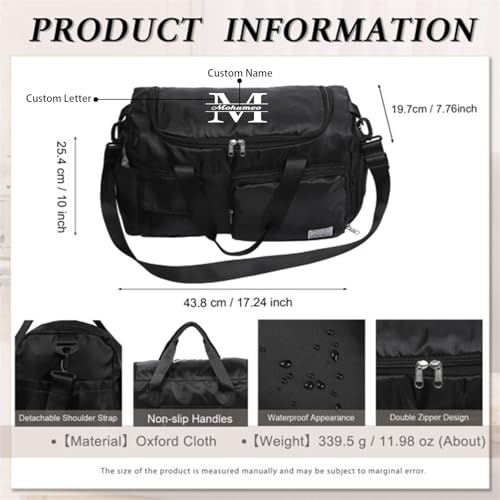 Gym Duffle Bag Personalized Travel Bag with Adjustable Shoulder Strap for Women Men Weekender Overnight Bag Sports Bag Carry On Bag (B-Black)2